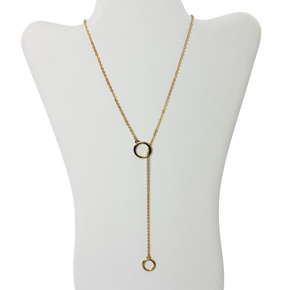 Vintage Cookie Lee Lariat Y Gold Toned Chain Necklace with Open Circles
